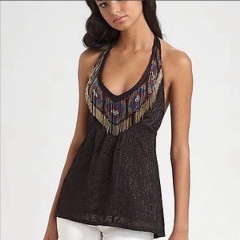 💙Anthro Beaded & Embroidered Halter Tie Top🌟